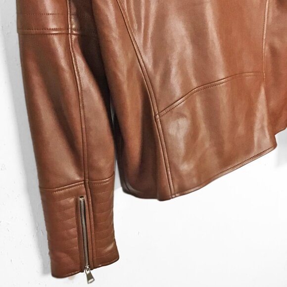 7 For All Mankind Brown Faux Leather Moto Jacket - Picture 6 of 11